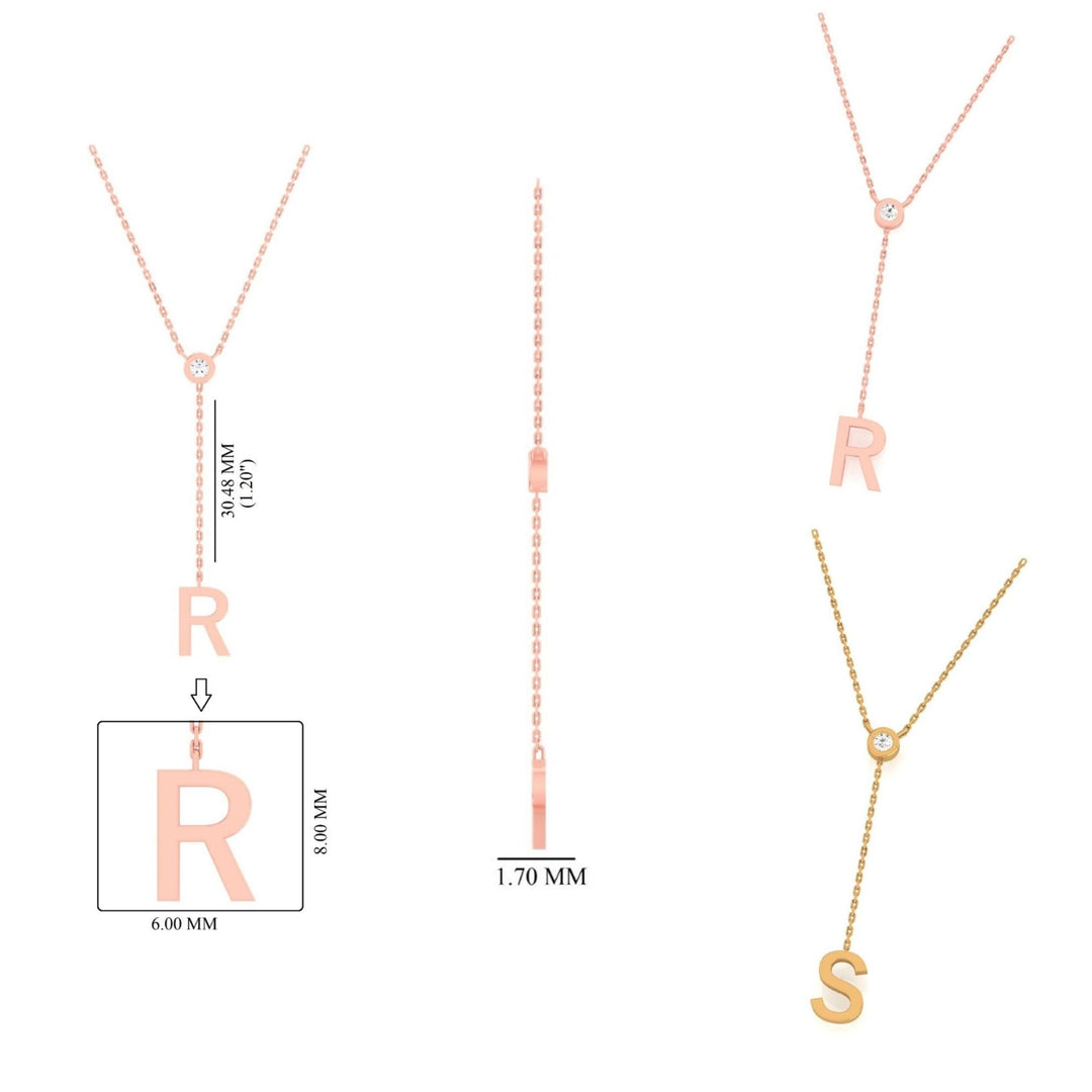 Personalized Bold Initial Lariat Diamond Necklace, 14k Solid Gold, Natural Diamonds, Bezel Drop Letter Jewelry, Minimalist Everyday Jewelry