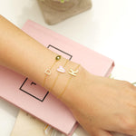 Load image into Gallery viewer, Personalized Initial Enamel Bracelet, 14k Solid Gold Chain Bracelet, Natural Diamonds, Stacking Custom Jewelry, Minimalist Gift For Her