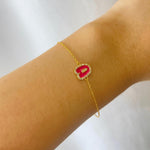 Load image into Gallery viewer, Personalized Initial Halo Diamond Enamel Bracelet, 14k Solid Gold Chain, Natural Diamond, Stacking Custom Chain, Minimalist Everyday Jewelry