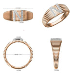 Load image into Gallery viewer, Personalized Initial Letter Diamond Ring, 14k Solid Gold, Natural Diamonds, Lined Cage Bar Band, Custom Jewelry, Minimalist Stackable Band