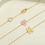 Load image into Gallery viewer, Personalized Flute Initial Diamond Bracelet, 14k Solid Gold, Natural Diamonds, Custom letter Everyday Jewelry, Word Charm Stacking Chain