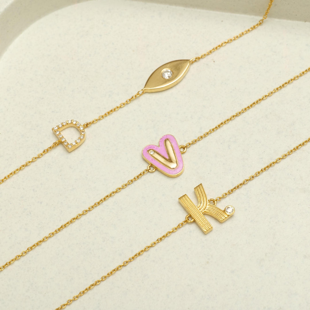 Personalized Flute Initial Diamond Bracelet, 14k Solid Gold, Natural Diamonds, Custom letter Everyday Jewelry, Word Charm Stacking Chain