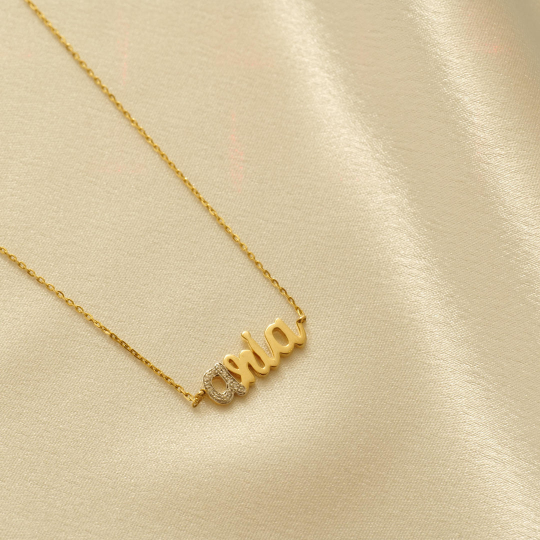 Personalized Name Diamond Necklace, 14k Solid Gold, Natural Diamonds, Custom Letter Jewelry, Minimalist Two Tone Necklace, Stacking Jewelry
