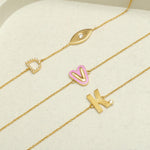 Load image into Gallery viewer, Personalized Initial Letter Diamond Bracelet, 14k Solid Gold, Natural Diamonds, Evil Eye Stacking Bracelet, Minimalist Custom Chain Jewelry