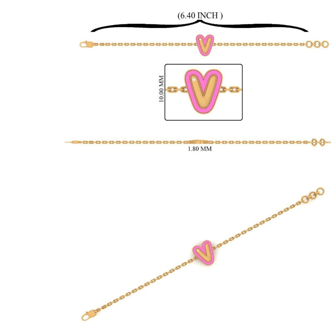 Personalized Initial Enamel Chain Bracelet, 14k Solid Gold, Natural Diamonds, Stacking Everyday Custom Jewelry, Letter Minimalistic Charm