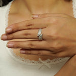 Load image into Gallery viewer, Leaves Diamond Band Ring, Split Shank, 14k Solid Gold, Natural Diamonds, Stackable Everyday Crossover Ring, Open Wrap Ring, Gift For Her