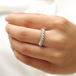 Load image into Gallery viewer, Marquise Diamonds Band Ring, 14k Solid Gold, Half Eternity Engagement Stack, Natural Diamonds, Statement Ring, Gift For Her