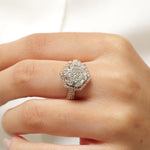 Load image into Gallery viewer, Hexagonal Halo Natural Diamond Bridal Ring: 14k Solid Gold Cocktail Cluster Geometric Jewellery, Certified Jewelry