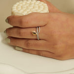 Load image into Gallery viewer, Feather Diamond Ring, Split Shank, 14k Solid Gold, Natural Diamonds, Stackable Ring, Two Tone Floral Jewelry, Ready To Ship