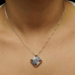 Load image into Gallery viewer, Square Blue Sapphire Diamond Pendant Necklace, 14k Solid Gold, Natural Diamonds, Pave Gemstone Cocktail Pendant, Minimalist Stacking Chain