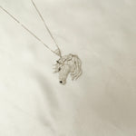 Load image into Gallery viewer, Horse Diamond Pendant Necklace, 14k Solid Gold, Natural Diamond, Majestic Equine Necklace, Animal Equestrian Hip Hop Chain Necklace