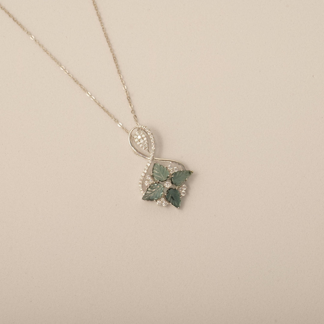 Infinity Loop Diamond Pendant Necklace, 14k Solid Gold, Natural Diamonds, Leaf Green Gemstone Statement Pendant, Stacking Minimalist Jewelry