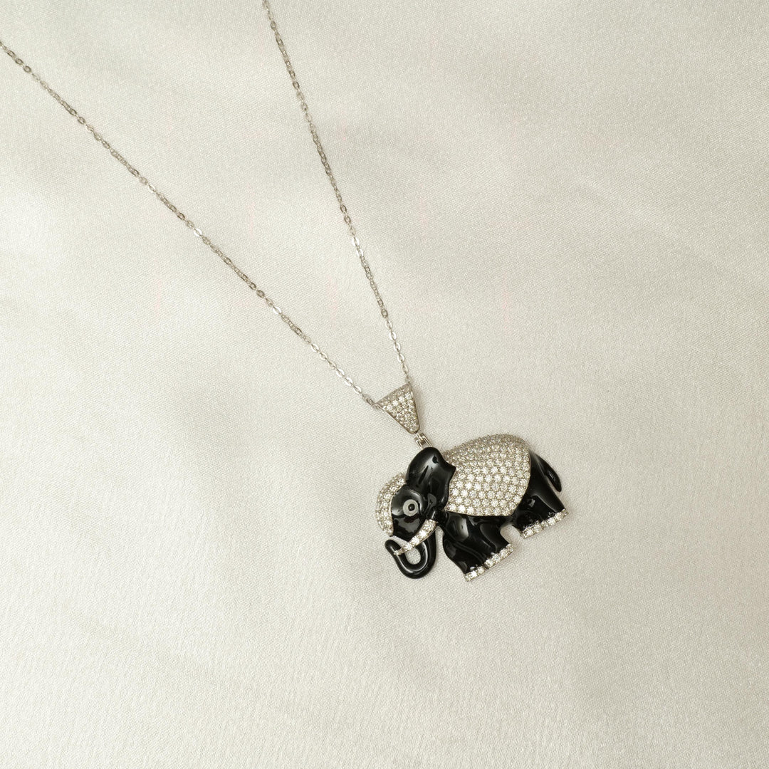 Elephant Diamond Pendant Necklace, 14k Solid Gold, Natural Diamonds, Enamel Hip Hop Jewelry, Animal Statement Chain Necklace
