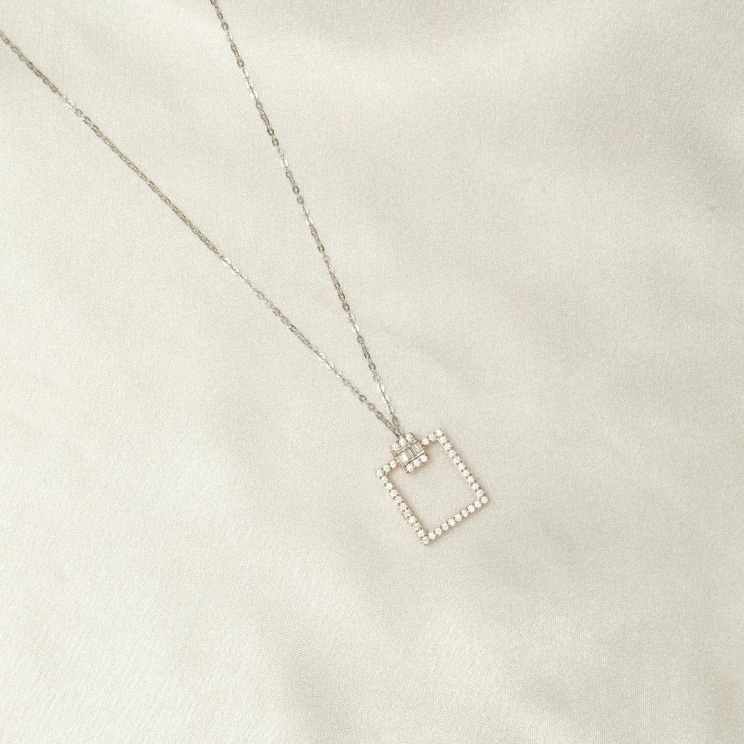 Square Diamond Pendant Necklace, 14k Solid Gold, Natural Diamonds, Geometric Pendant, Minimalist Stacking Chain Necklace