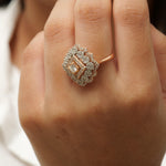 Load image into Gallery viewer, Floral Cluster Halo Natural Diamond Ring: 14k Solid Gold Cocktail Statement Ring,IGI Certified, Ready To Ship