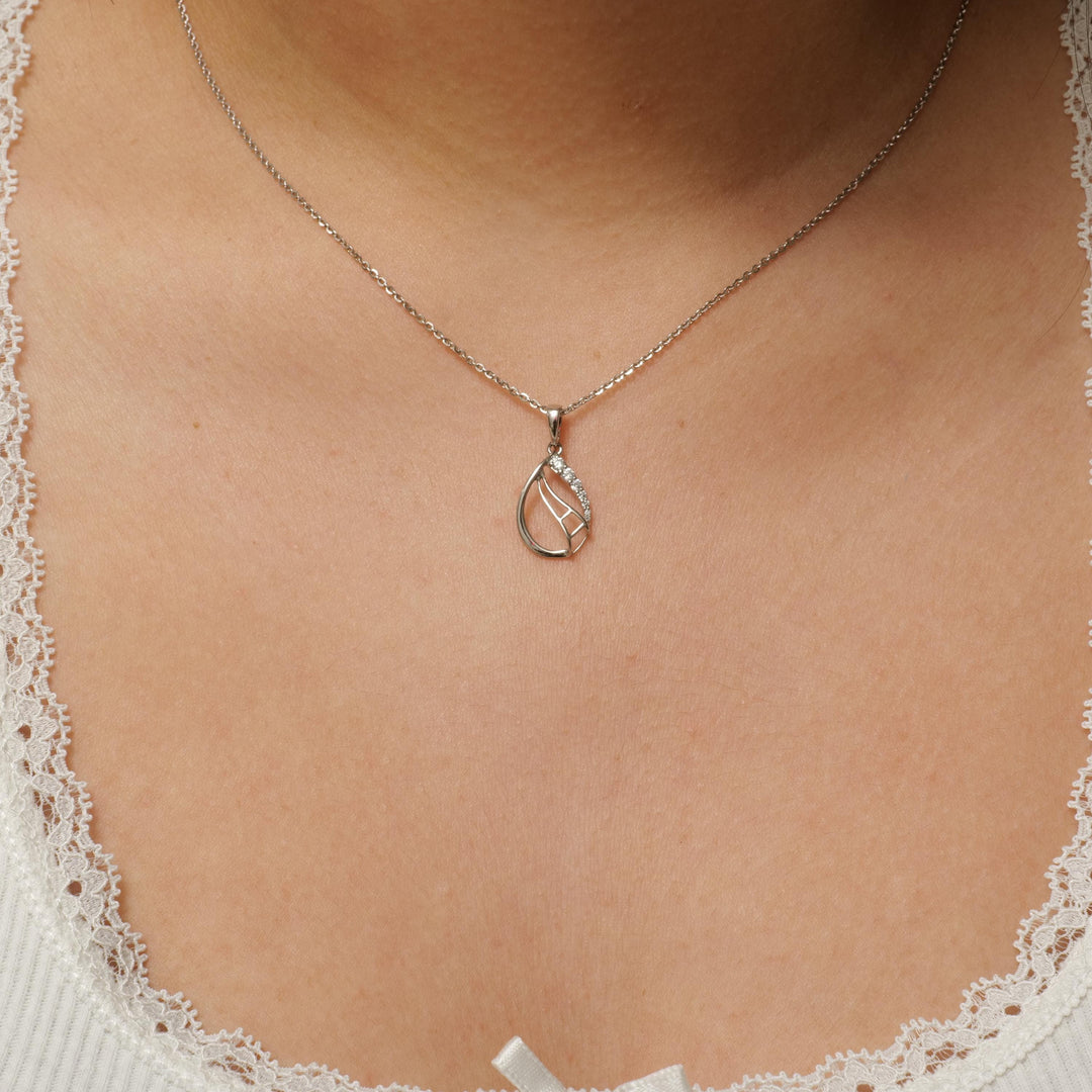 Teardrop Diamond Necklace, 14k Solid Gold, Natural Diamond, Minimalistic Stackable Pendant, Abstract Layer Necklace, Openwork Pavé Jewelry