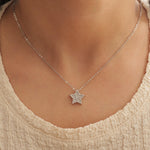 Load image into Gallery viewer, Star Diamond Pendant Necklace, 14k Solid Gold, Cluster Baguette Natural Diamond, Stacking Chain Pendant, Celestial Jewelry