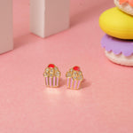 Load image into Gallery viewer, Kids Enameled Cupcake Diamond Stud Earrings, 14k Solid Gold, Natural Diamonds, Kids jewelry, Gift for toddlers, girls and kids