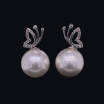 Load image into Gallery viewer, Butterfly Pearl Stud Earrings, Natural Diamonds, Gemstone Earrings, 14k Solid Gold, Gift For Her