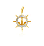 Load image into Gallery viewer, Anchor and Wheel Pendant Charm, 14k Solid Gold, Natural Diamonds, , Everyday Necklace Gift For Her