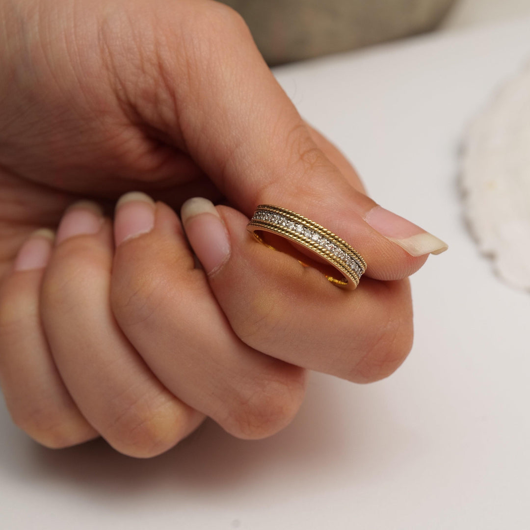 Round Diamond Band Ring in 14k Solid Gold, Supporting Diamond Band,  Natural Diamonds, Promise Ring, Ready To Ship, Women's Day Gift