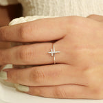 Load image into Gallery viewer, Cross Diamond Ring, 14k Solid Gold, Natural Diamonds, Minimalist Religious Ring, Handmade Dainty Cross Band, Ready To Ship