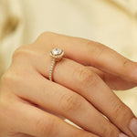 Load image into Gallery viewer, IGI Certified 0.90ct Cushion Cut Lab Grown Halo Diamond Ring: 14K Solid Gold Solitaire Wedding Ring