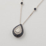 Load image into Gallery viewer, Teardrop Blue Sapphires Natural Diamond Necklace: 14k Solid Gold Halo Gemstone Stacking Necklace, Certified Jewelry