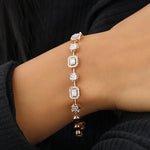 Load image into Gallery viewer, Geometric Halo Natural Diamond Stackable Tennis Bracelet: 14k Solid Gold Illusion Two Toned Minimalistic Jewellery, Certified Jewelry