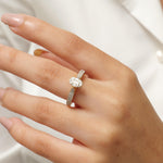 Load image into Gallery viewer, Oval Cluster Natural Diamond Ring: 14k Solid Gold Baguette & Round Illusion Set Ring, HRD Certified, Ready To Ship