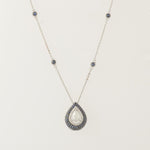 Load image into Gallery viewer, Teardrop Blue Sapphires Natural Diamond Necklace: 14k Solid Gold Halo Gemstone Stacking Necklace, Certified Jewelry