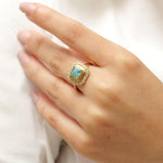 Load image into Gallery viewer, Princess Cut Halo Emerald Gemstone Diamond Ring, 14k Solid Gold, Natural Diamonds, Birthstone rings, Proposal Ring, Gift For Her