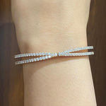 Load image into Gallery viewer, Crossover Wide Natural Diamond Bracelet: 14k Solid Gold Stackable Statement Bangle Jewellery, Certified Jewelry