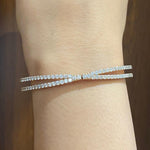 Load image into Gallery viewer, Crossover Diamond Bracelet, 14k Solid Gold, Natural Diamonds, Gold Stackable Bangle, Statement Jewelry, Wide Cocktail Bracelet