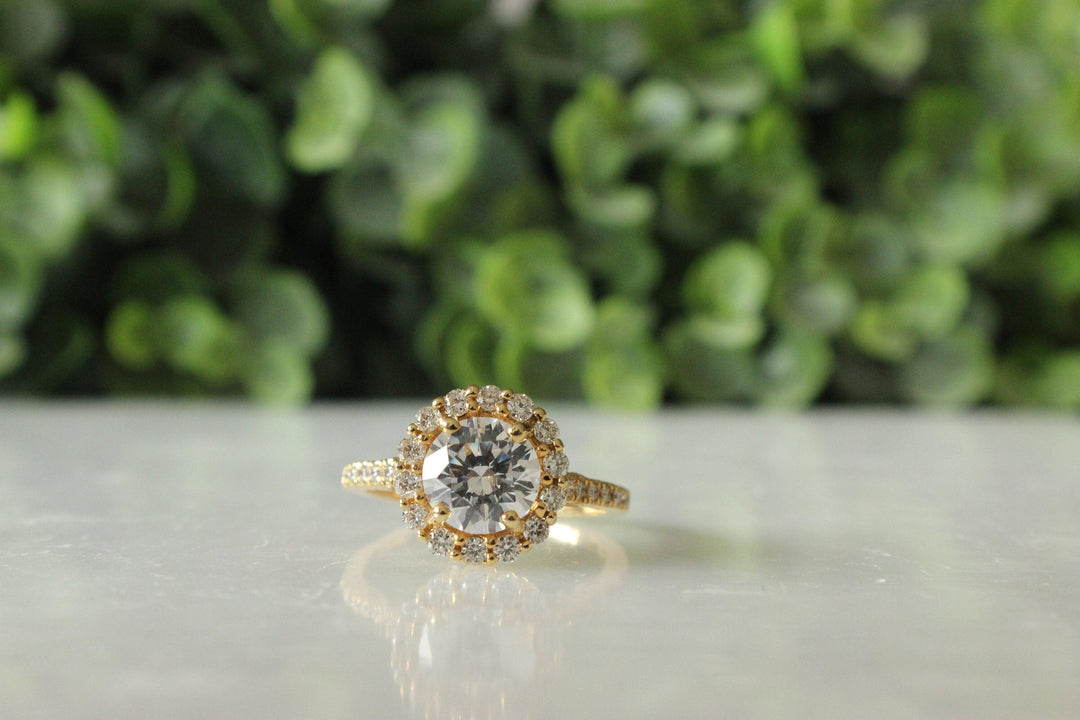 Round Solitaire Diamond Ring, Moissanite Engagement Ring, 14K Solid Gold, Halo Setting, Gift For Her