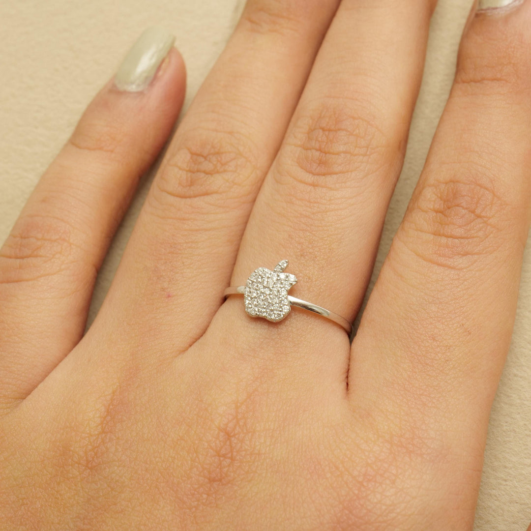 Apple Diamond Rings, 14k Solid Gold, Natural Diamonds, Stackable Ring, Minimalistic Ring, Everyday Jewelry, Ready To Ship, Women's Day Gift