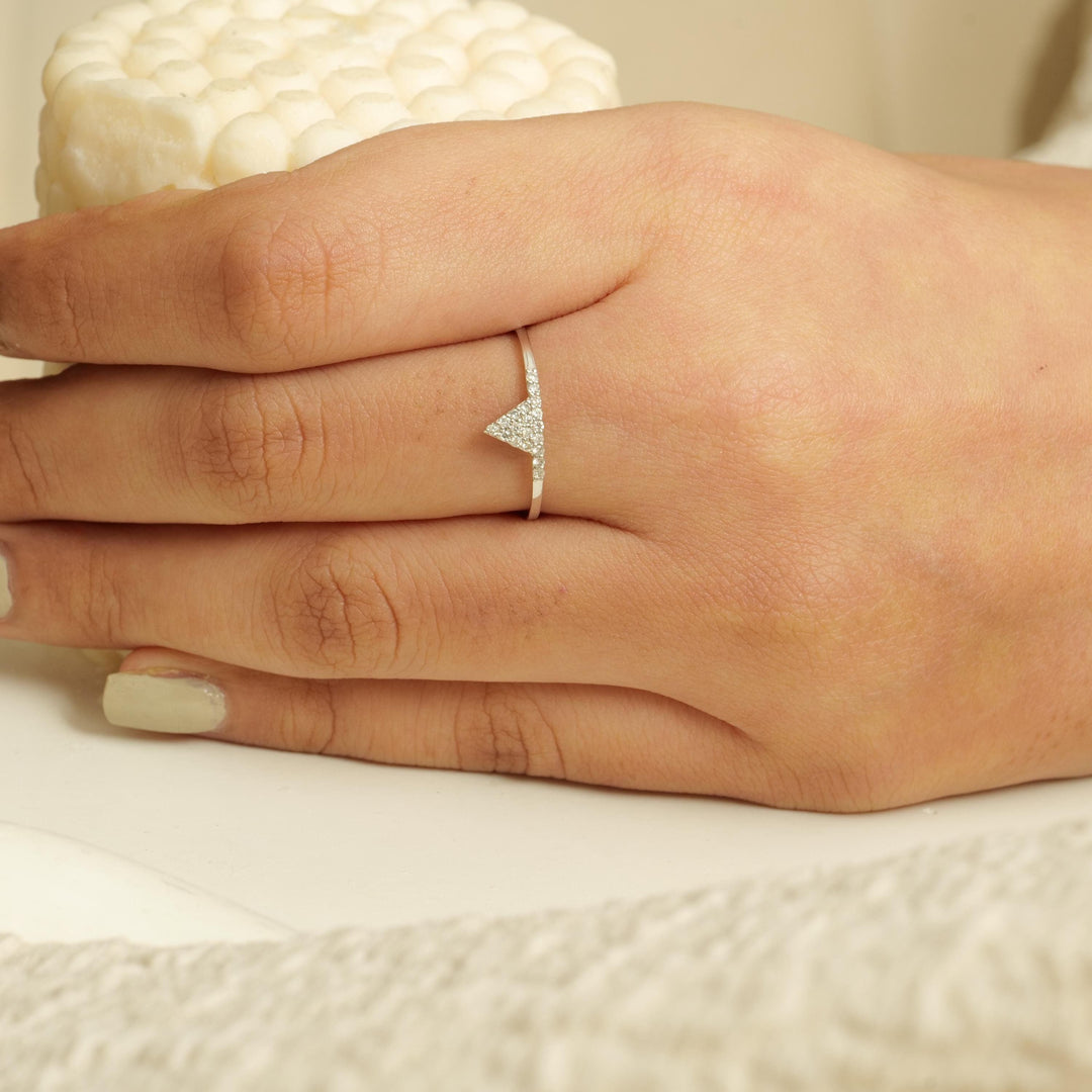 Triangle Diamond Ring, 14k Solid Gold, Natural Diamonds, Stackable Minimalist Ring, Everyday Geometric Jewelry, Certified Jewelry