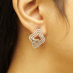 Load image into Gallery viewer, Bow Diamond Stud Earrings, 14k Solid Gold, Natural Diamonds, Halo Layered Earrings, Statement Cocktail Earrings, Ribbon Inspired Jewelry