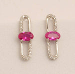 Load image into Gallery viewer, Paperclip Ruby Stud Earrings, 14k Solid Gold, Natural Diamonds, Lightweight Everyday Earrings, Link Gemstone Earrings