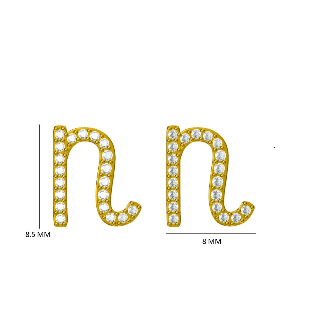 N Initial Stud Earrings, 14K Solid Gold, Natural Diamond Letter Earrings, Gift for Her, Monogram Personalized Jewelry, Custom Pave Studs