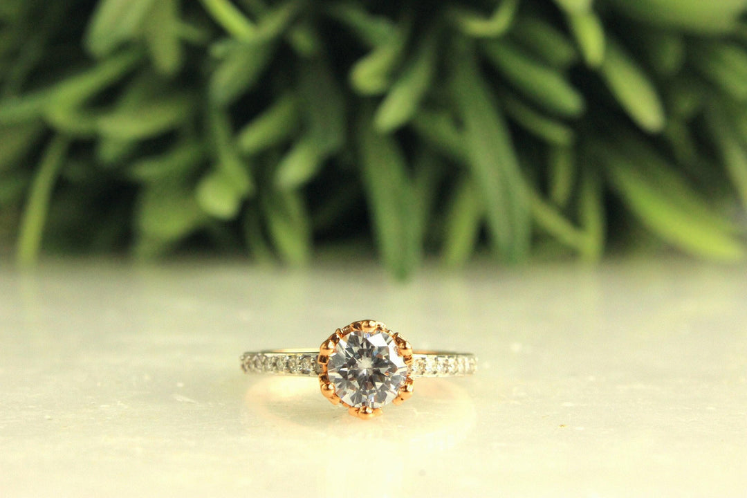 Solitaire Diamond Ring, 14k Solid Gold, Crown Ring, Moissanite Engagement Ring, , Bridal Wedding Jewelry, Gift For Her