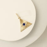 Load image into Gallery viewer, Triangle Evil Eye Natural Diamond Pendant: 14k Solid Gold Blue Enamel Stacking Necklace, Certified Jewelry