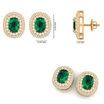 Load image into Gallery viewer, Oval Emerald Halo Diamond Stud Earrings, 14k Solid Gold, Natural Diamonds, Cocktail Statement Jewelry, Bridal Wedding Earrings