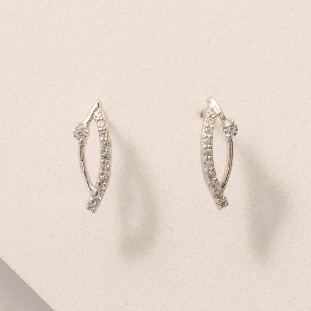 Leaf diamond Stud Earrings , 14k Solid Gold Prong Light Weight , Natural Diamonds , Gift For Her