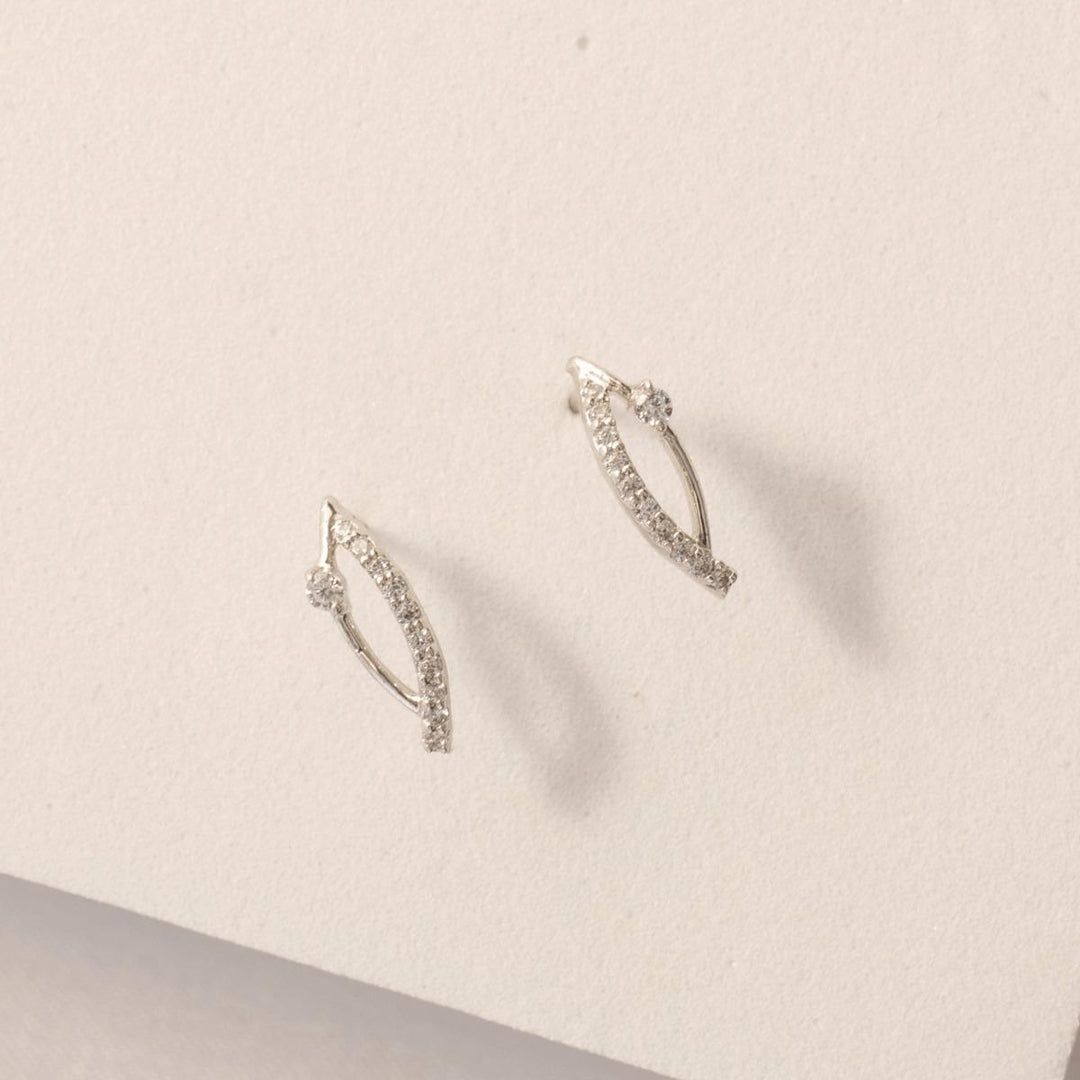 Leaf diamond Stud Earrings , 14k Solid Gold Prong Light Weight , Natural Diamonds , Gift For Her