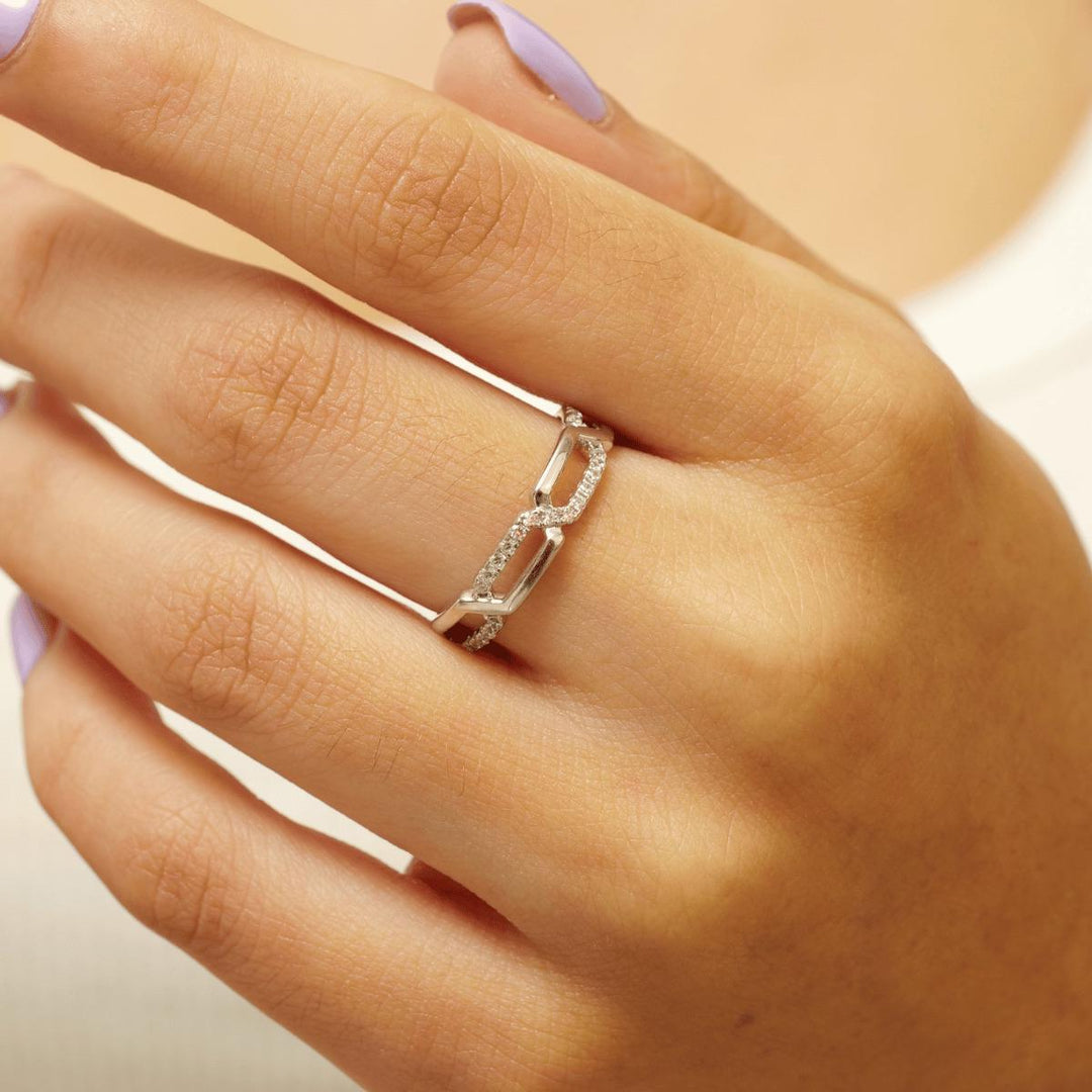 Chain Link Diamond Band, 14k Solid Gold, Stacking Band, Minimalist Pave Ring, Natural Diamonds, Everyday Jewelry, Gift For Her