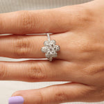 Load image into Gallery viewer, Floral Diamond Statement Ring, 14k Solid Gold, Cluster Statement Ring, Natural Diamonds, Everyday Jewelry, Halo Ring, Gift For Her