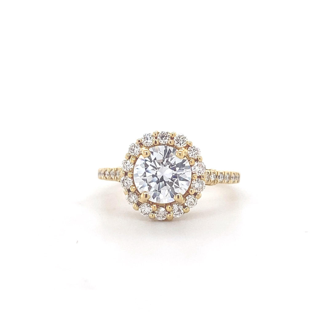 Round Solitaire Diamond Ring, Moissanite Engagement Ring, 14K Solid Gold, Halo Setting, Gift For Her