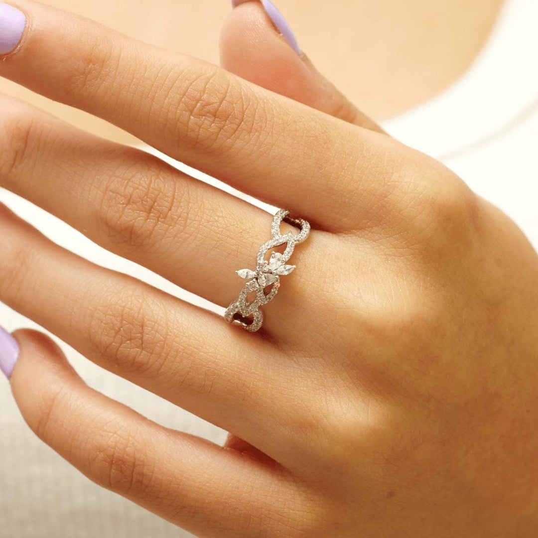 Vine Leaf Diamond Art Deco Ring, 14k Solid Gold Ring, Statement Ring, Pear and Marquise  Natural Diamond, Gift For Her