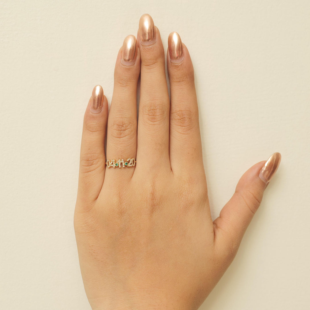 Persaonalized Date Diamond Ring , 14k Solid Gold Ring Statement Ring , Natural Diamonds , Gift For Her